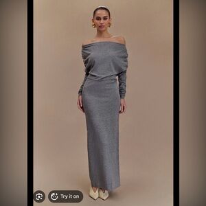 Meshki Jessie Cowl Neck Knit Midi Dress in Charcoal Marl